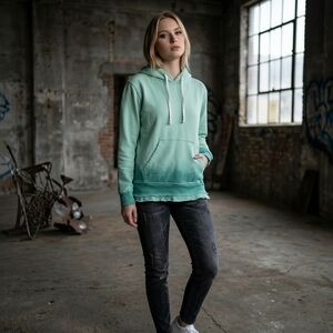 We The Free Seafoam Green Dip-Dye Distressed Hoodie - Size Small - EUC